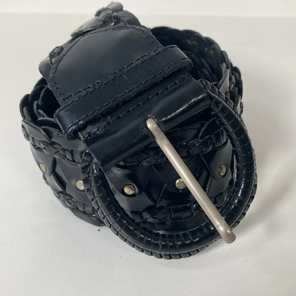 Coldwater Creek Genuine Leather Braided Belt Size Large‎ Black